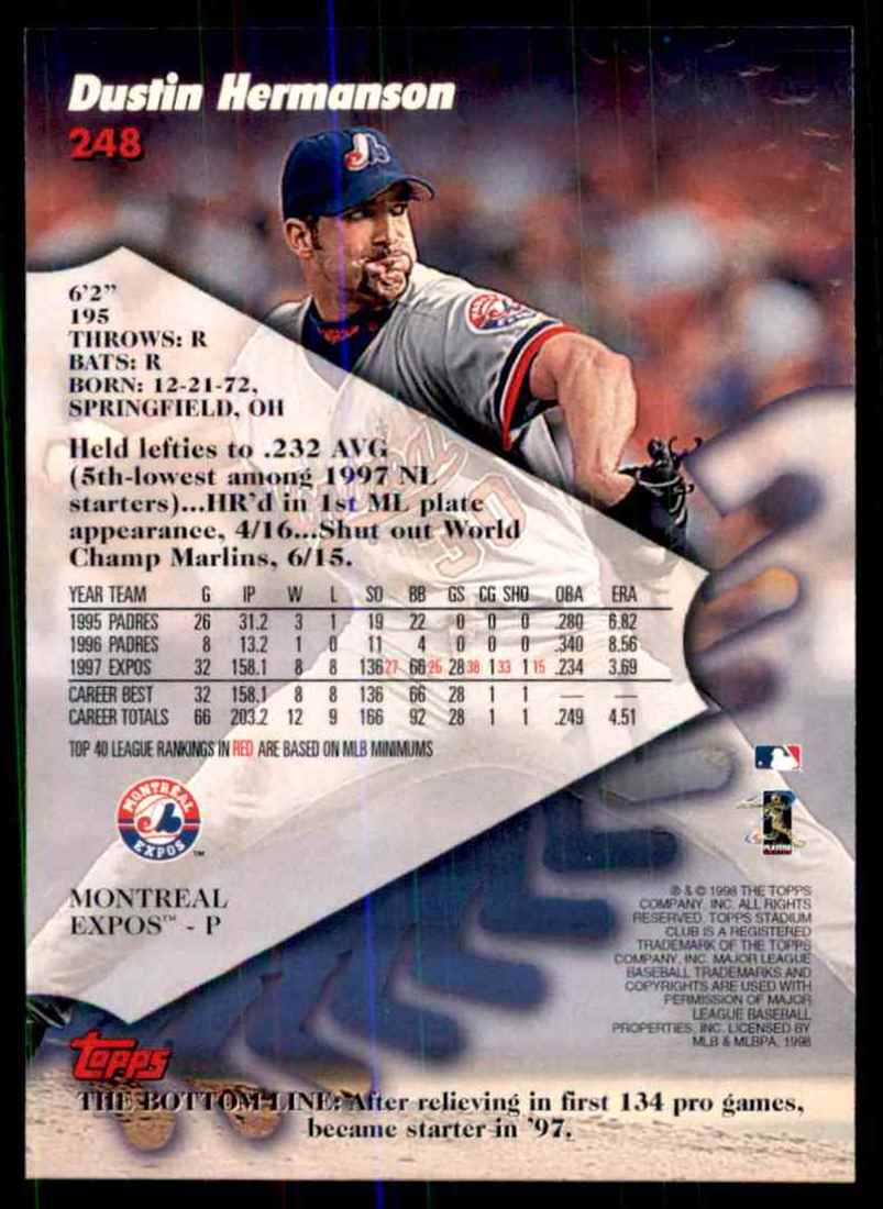1998 Stadium Club Dustin Hermanson #248 card back image