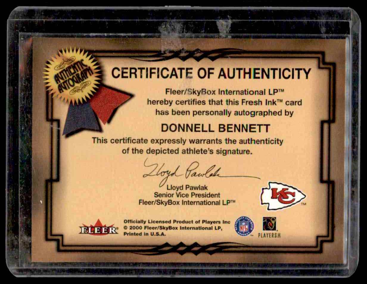 2000 Fleer Tradition Autographics Donnell Bennett #11 card back image