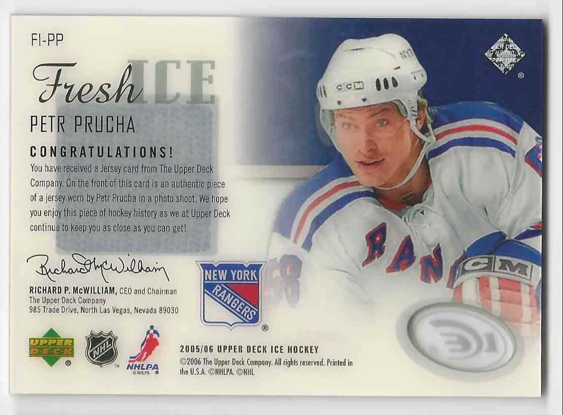 2005-06 Upper Deck Ice Fresh Ice Glass Petr Prucha #FI-PP card back image