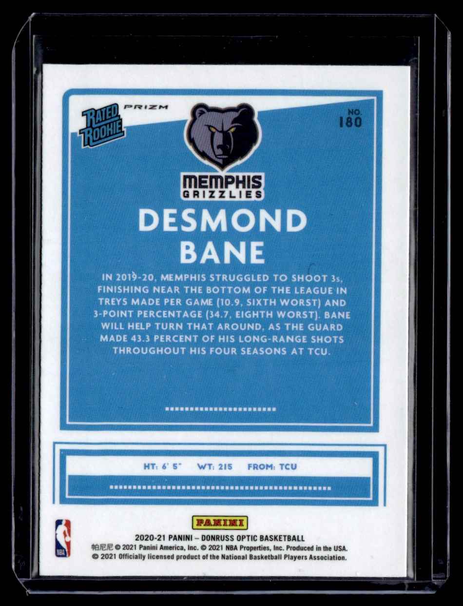 2020-21 Donruss Optic Blue Pulsar Desmond Bane #180 card back image