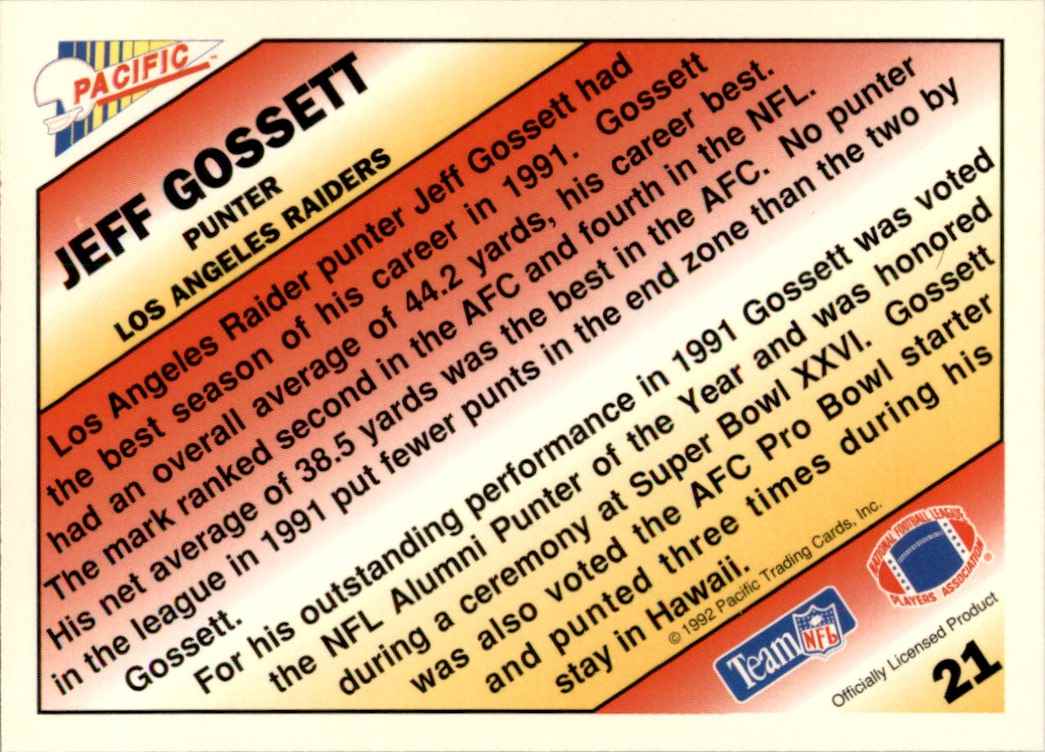 1992 Pacific Picks The Pros Gold Jeff Gossett #21 card back image