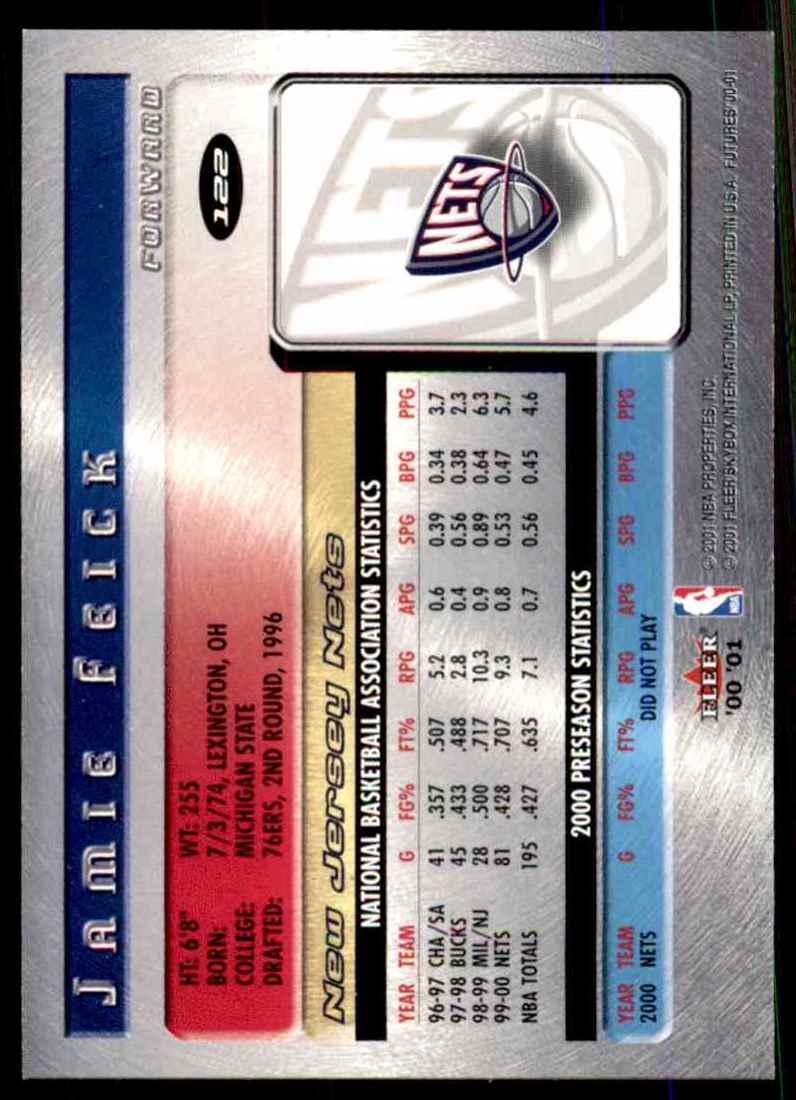 2000-01 Fleer Futures Jamie Feick #122 card back image