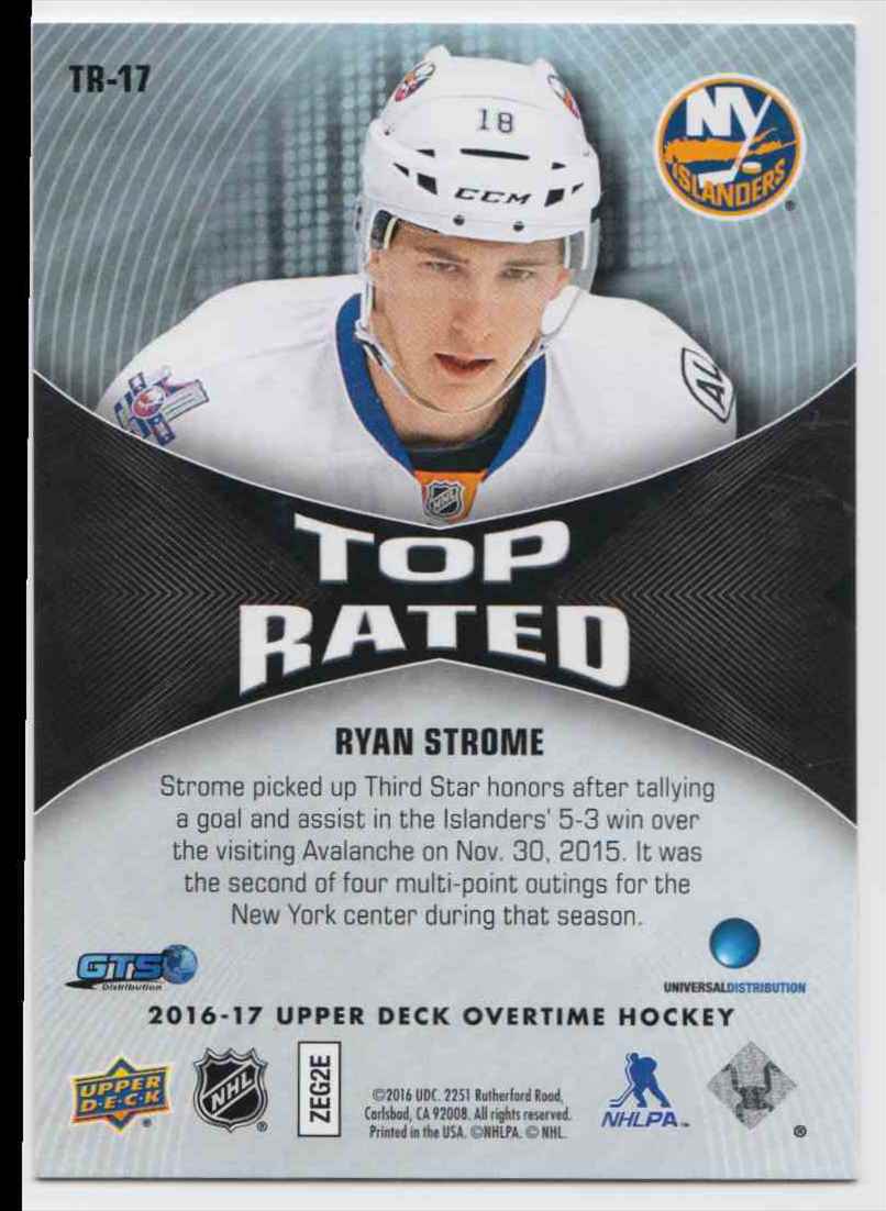 2016-17 Upper Deck Overtime Top Rated Ryan Strome #TR17 card back image