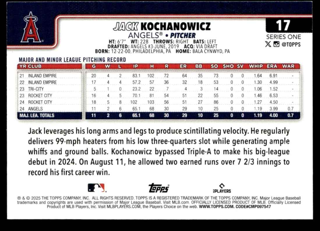 2025 Topps Rainbow Foil Jack Kochanowicz #17 card back image