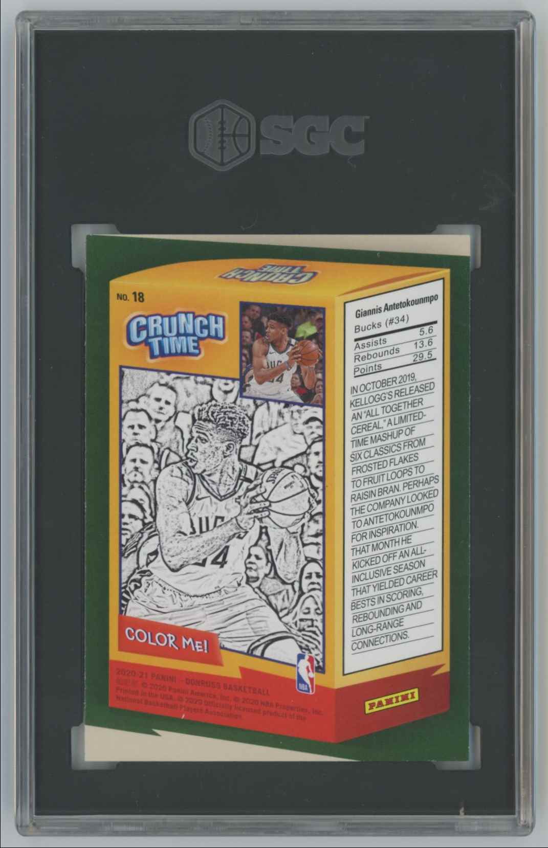 2020-21 Donruss Giannis Antetokounmpo Crunch Time SGC 8 #18 card back image