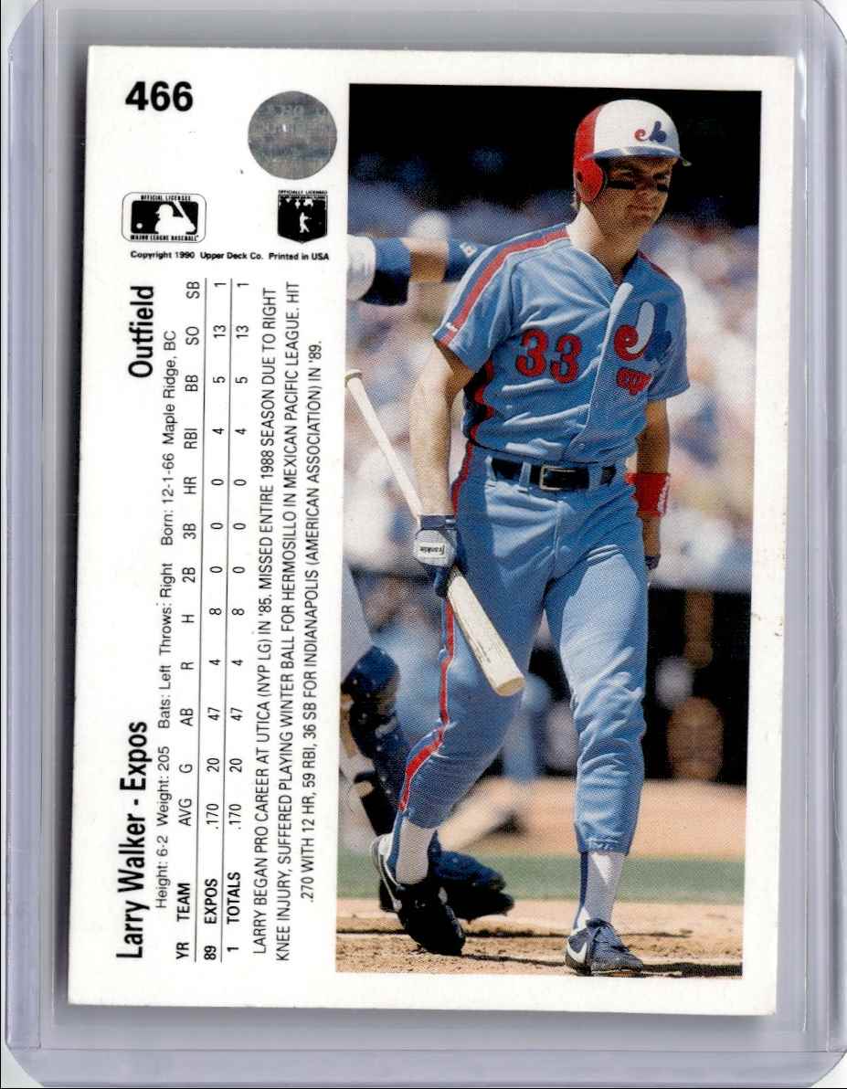 1990 Upper Deck Larry Walker #466 card back image