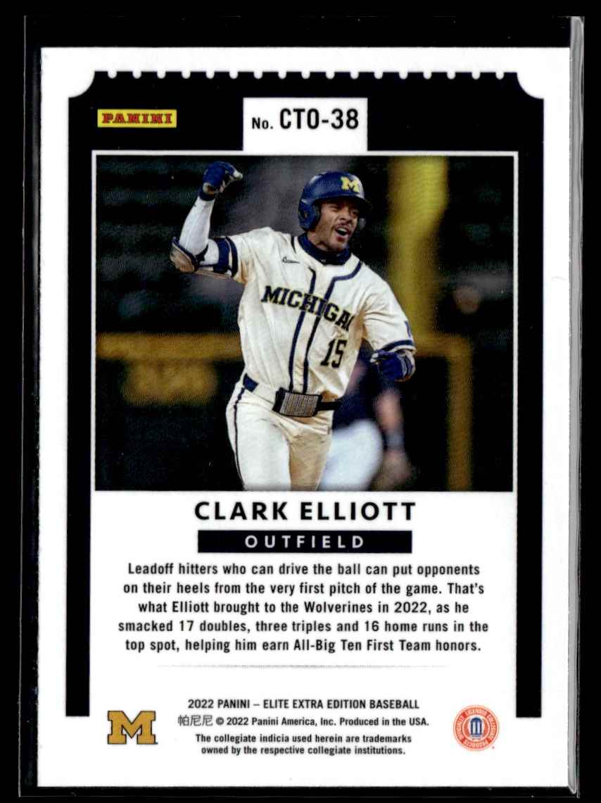 2022 Panini Elite Extra Edition College Tickets Optic Clark Elliott #CTO-38 card back image
