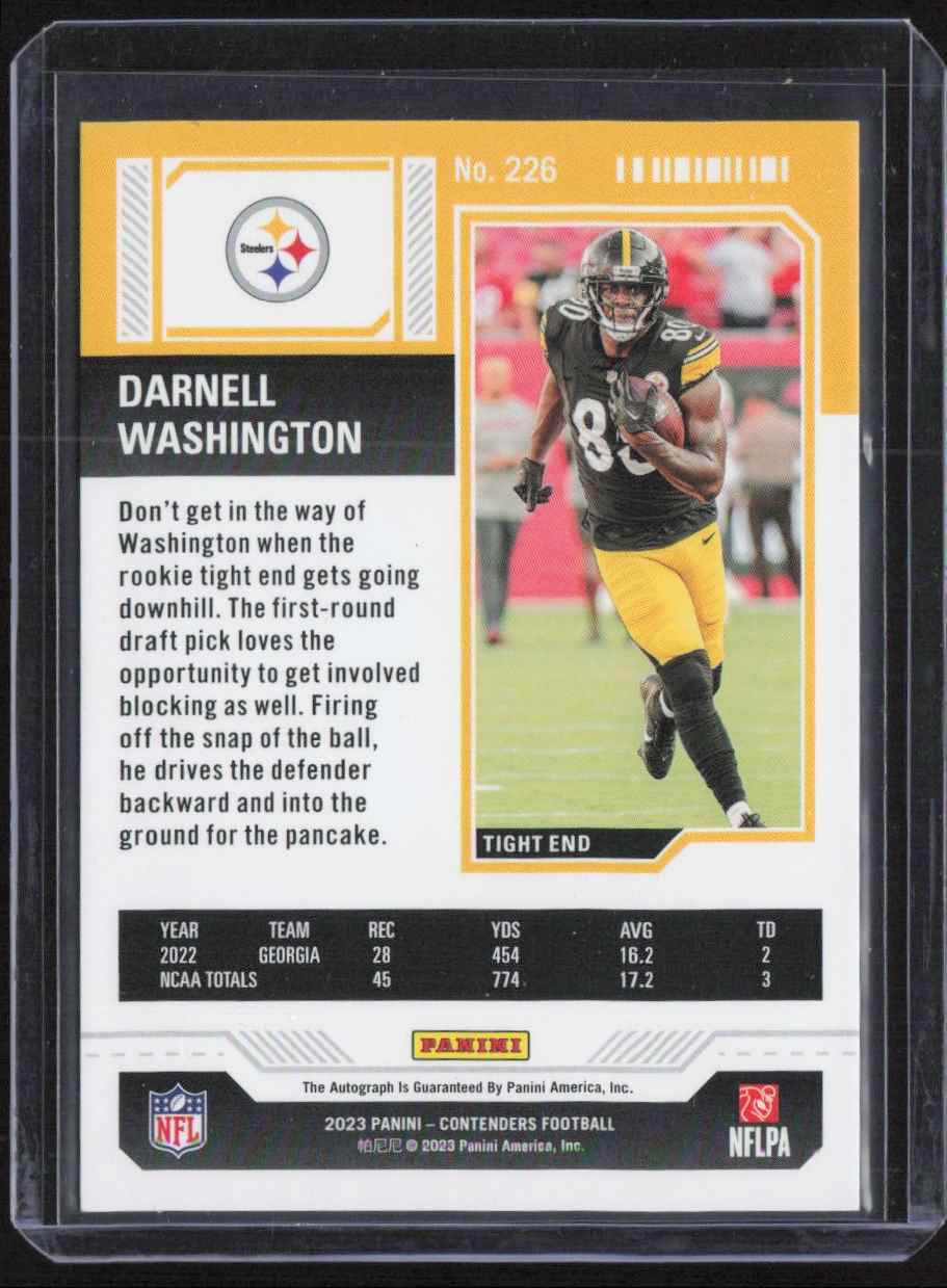 2023 Contenders Rookie Ticket Darnell Washington #226 card back image