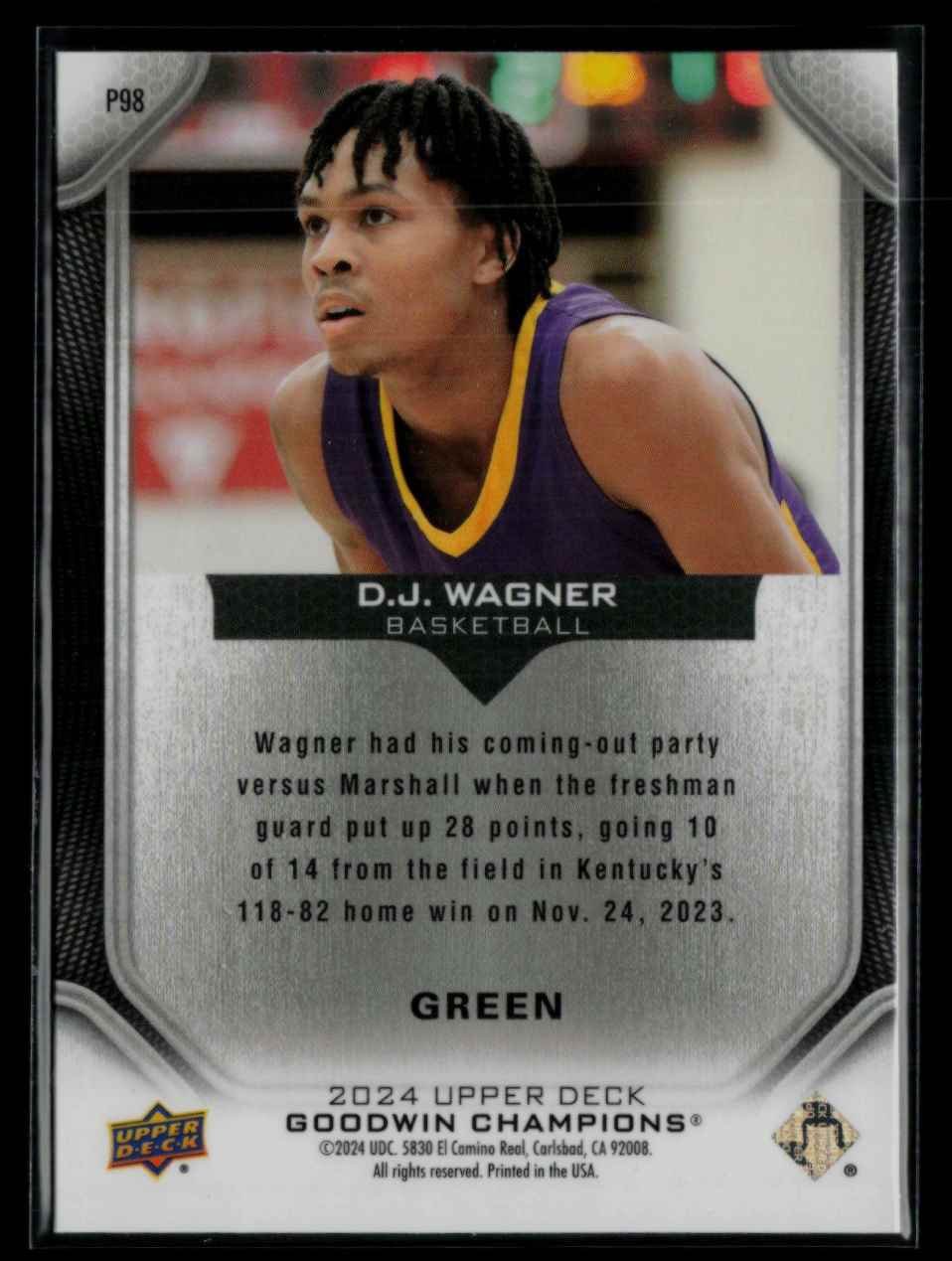 2024 UD Goodwin Champions Platinum Green D.J. WAGNER #P98 card back image