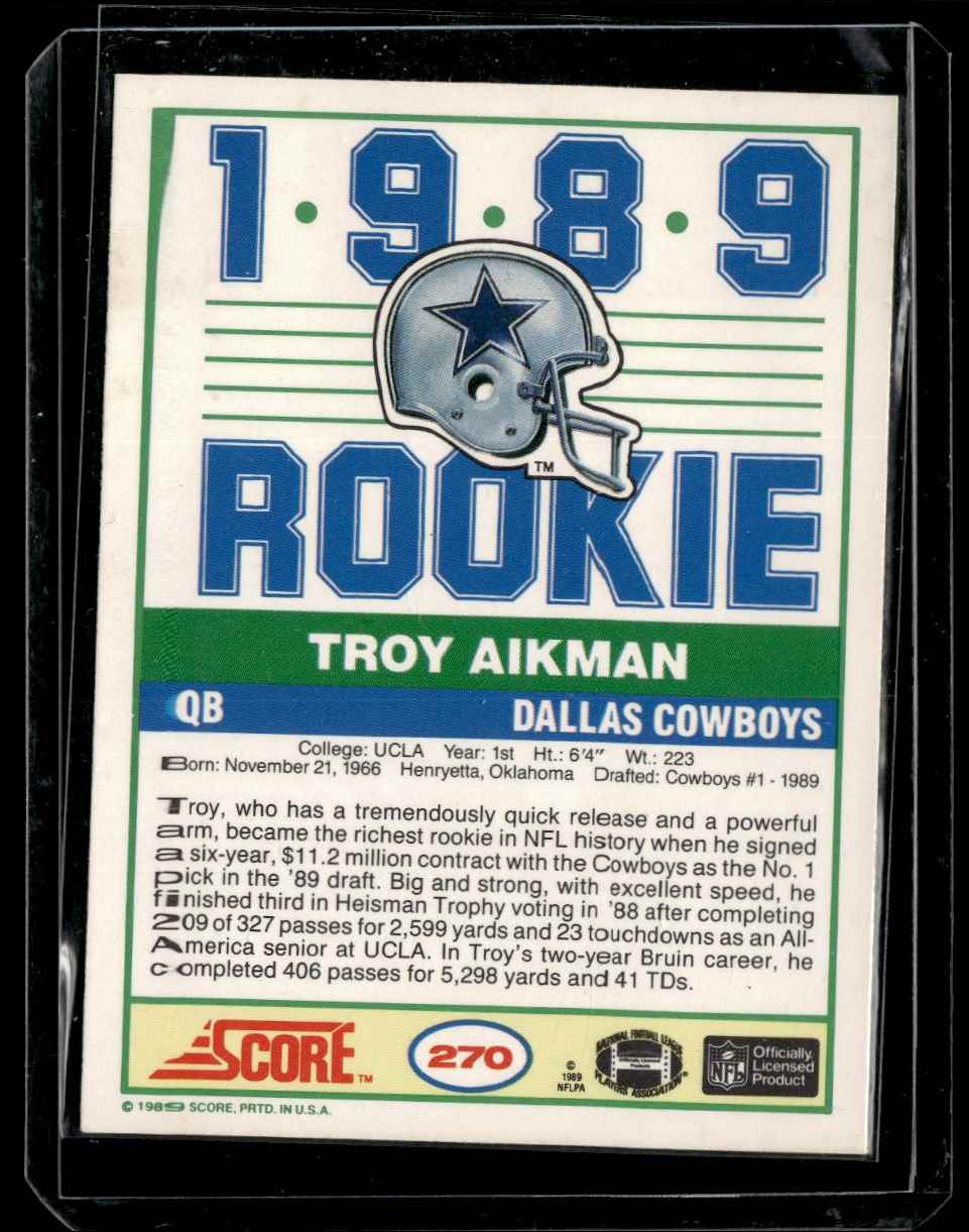 1989 Score Troy Aikman #270 card back image