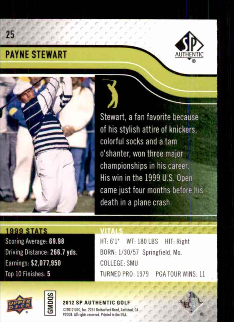 2012 SP Authentic Payne Stewart #25 card back image