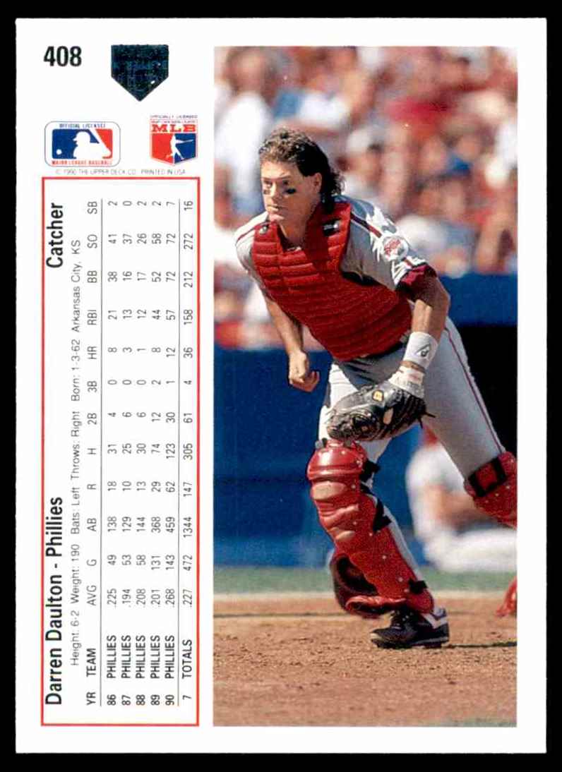 1991 Upper Deck Upper Deck Baseball Darren Daulton #408 card back image