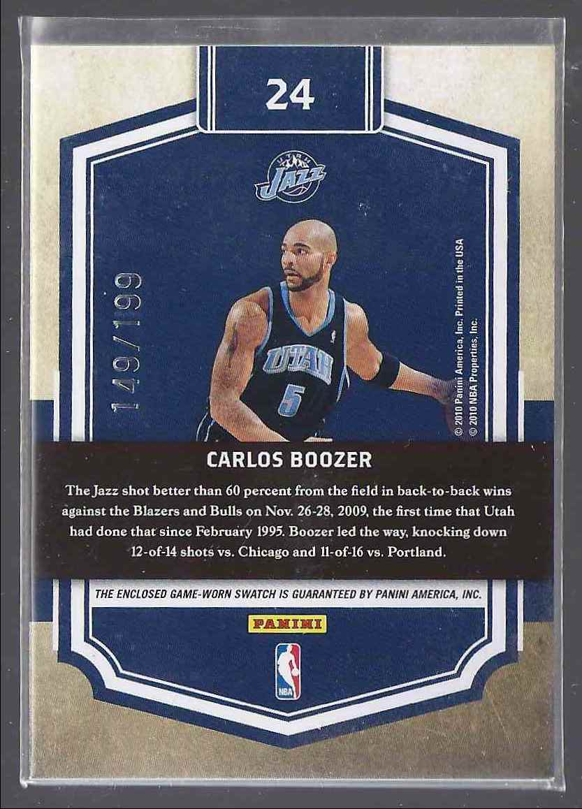 2009-10 Classics Dress Code Jerseys Carlos Boozer/199 #24 card back image