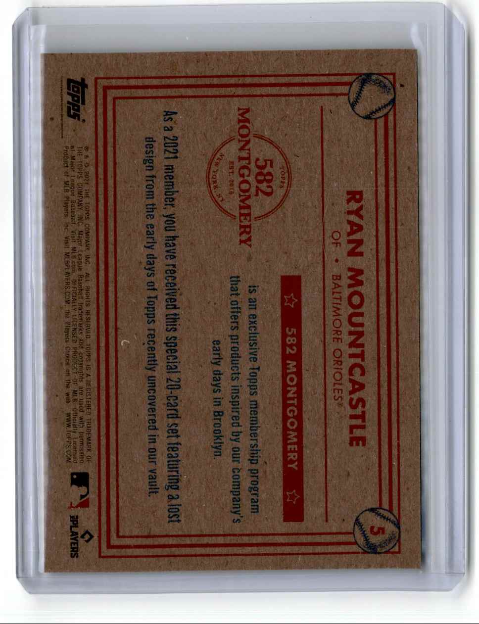 2021 Topps 582 Montgomery Club Ryan Mountcastle #5 card back image