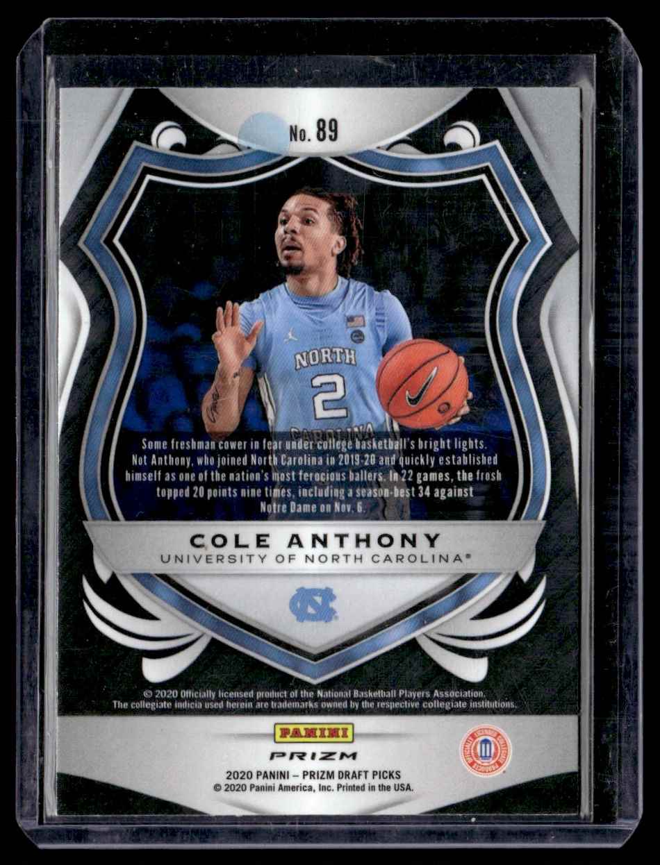 2020-21 Panini Prizm Draft Picks Collegiate Cole Anthony #89 card back image
