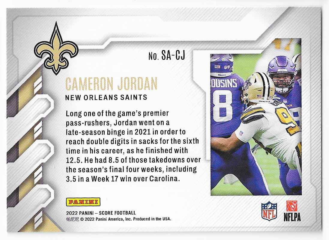 2022 Score Sack Attack Cameron Jordan #SA-CJ card back image