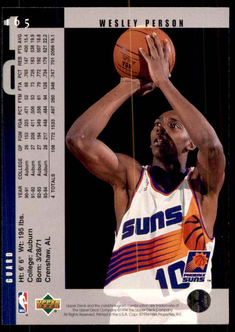 1994-95 Upper Deck Wesley Person RC #165 card back image