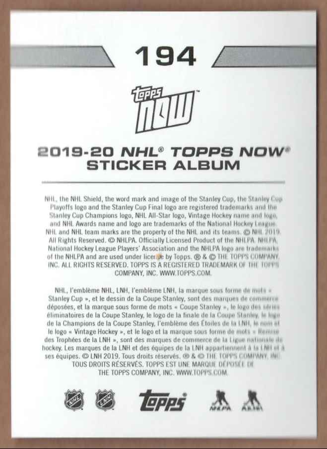 2019-20 Topps Now NHL Stickers Jonathan Towes #194 card back image