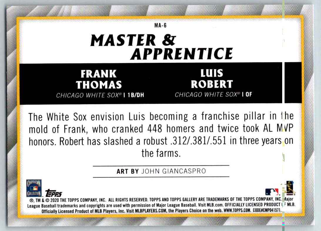 2020 Topps Gallery Master And Apprentice Frank Thomas Luis Robert #MA-6 card back image