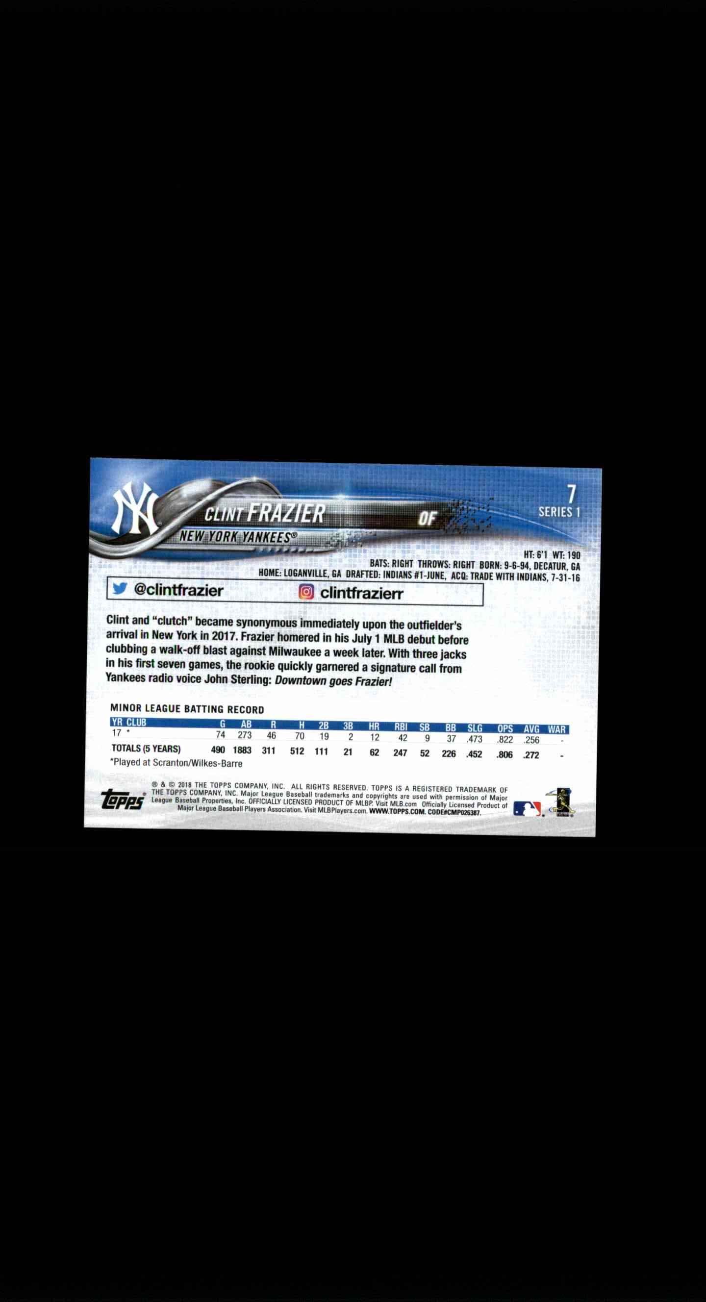 2018 Topps Series 1 Clint Frazier #7 card back image