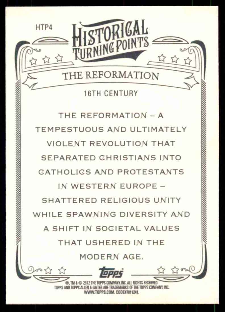 2012 Topps Allen And Ginter Historical Turning Points The Reformation #HTP4 card back image