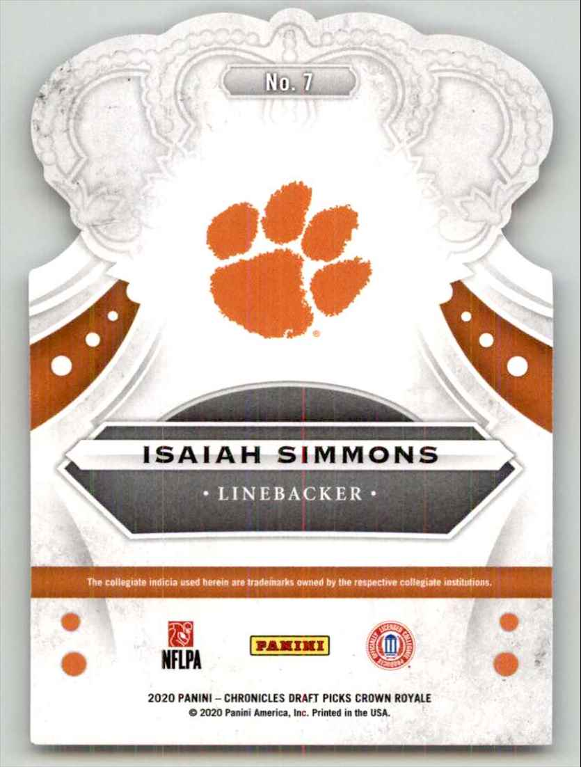 2020 Panini NFL Chronicles Die-Cut Crown Royale Draft Picks Isiah Simmons #7 card back image