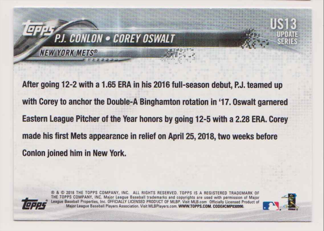 2018 Topps Update Series P.J. Conlon / Corey Oswalt #US13 card back image