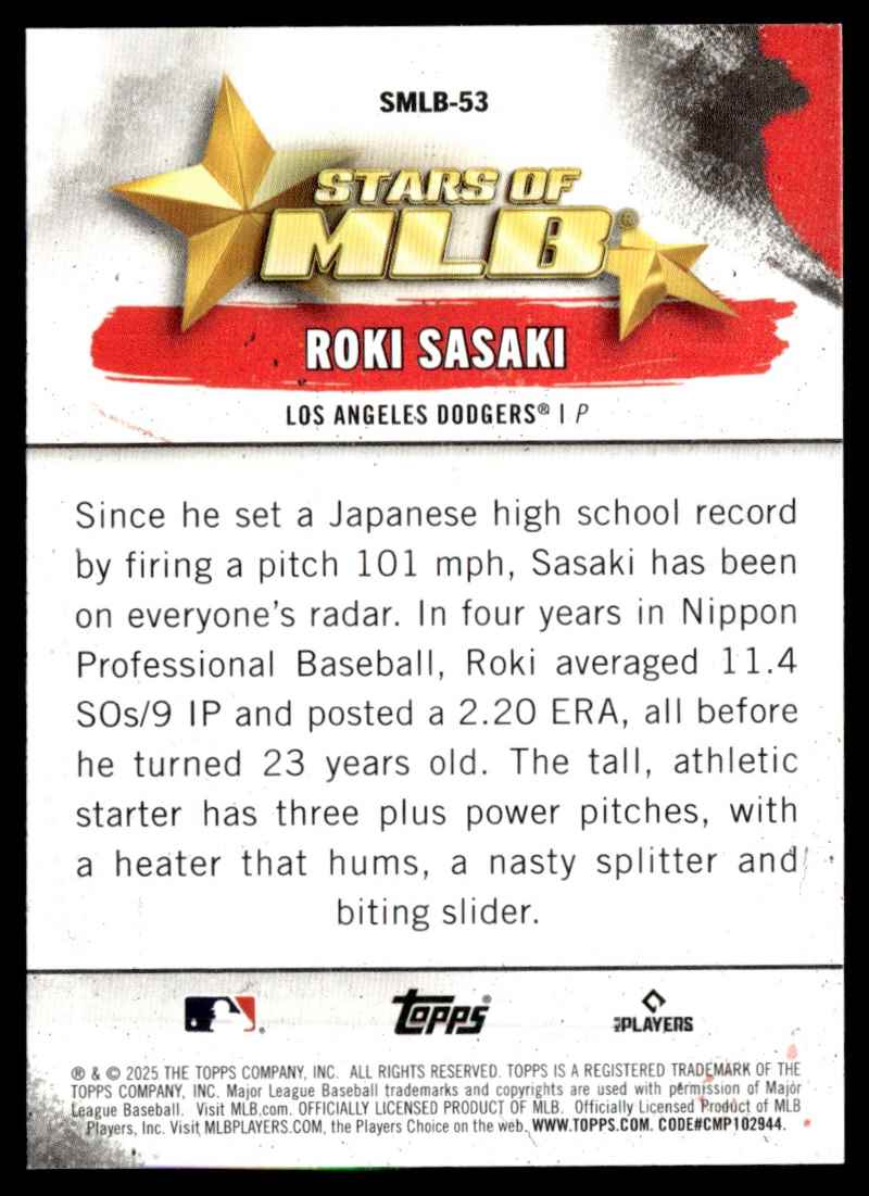 2025 Topps Stars of MLB Roki Sasaki #SMLB-53 card back image