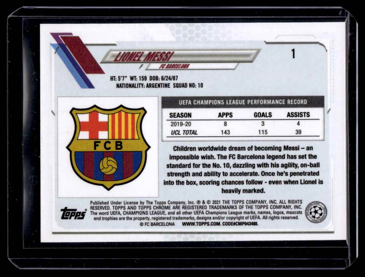2020 Topps Deco UEFA Champions League Pink Wave Lionel Messi #5 card back image