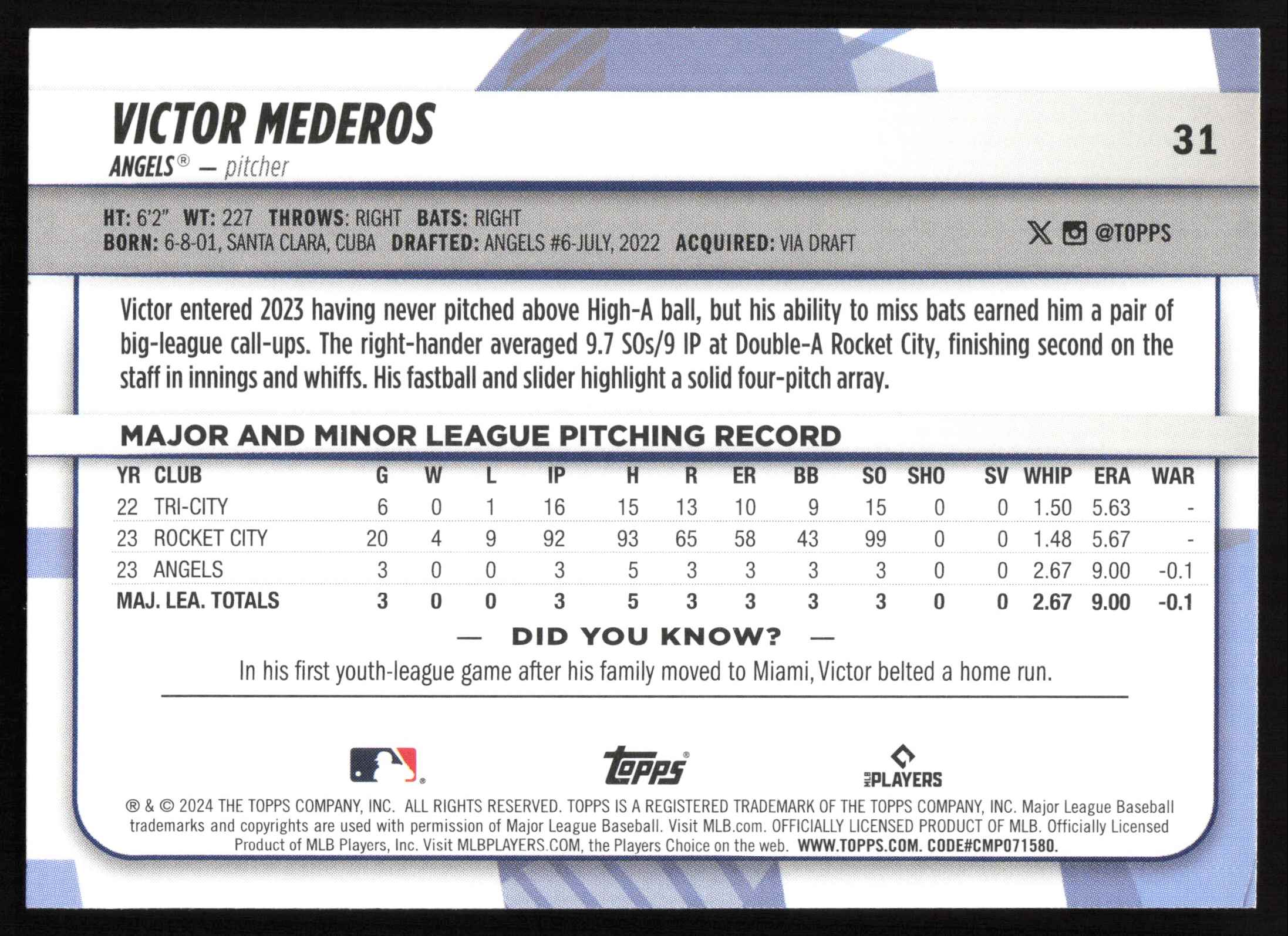 2024 Topps Big League Victor Mederos #31 card back image