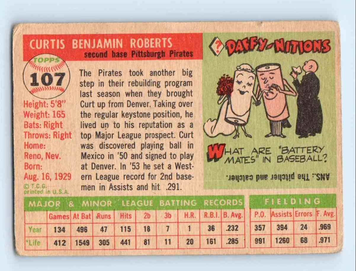 1955 Topps Curt Roberts #107 card back image