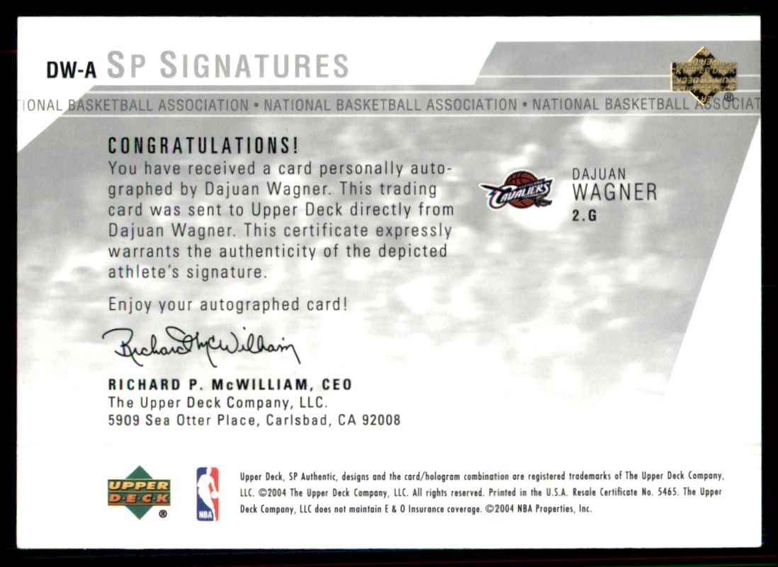 2003-04 SP Authentic Signatures Dajuan Wagner #DWA card back image