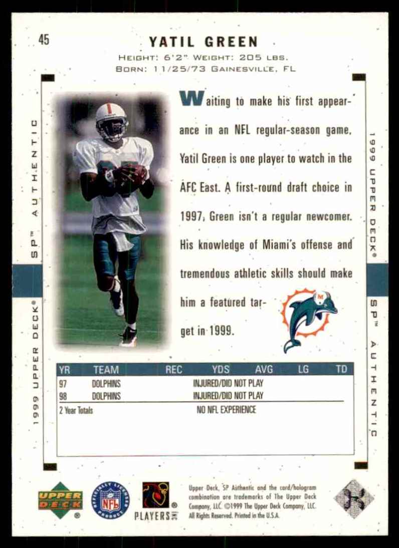 1999 SP Authentic Yatil Green #45 card back image