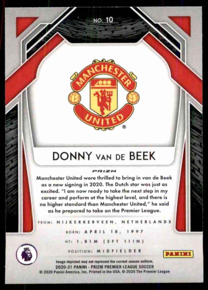 2020 Panini Prizm English Premier League Prizms Red Ice Donny Van De Beek #10 card back image