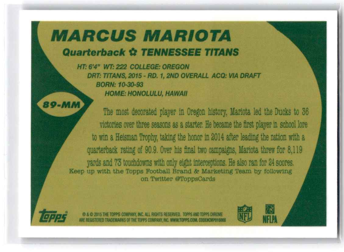 2015 Topps Chrome 1989 Super Rookies Marcus Mariota #89-MM card back image