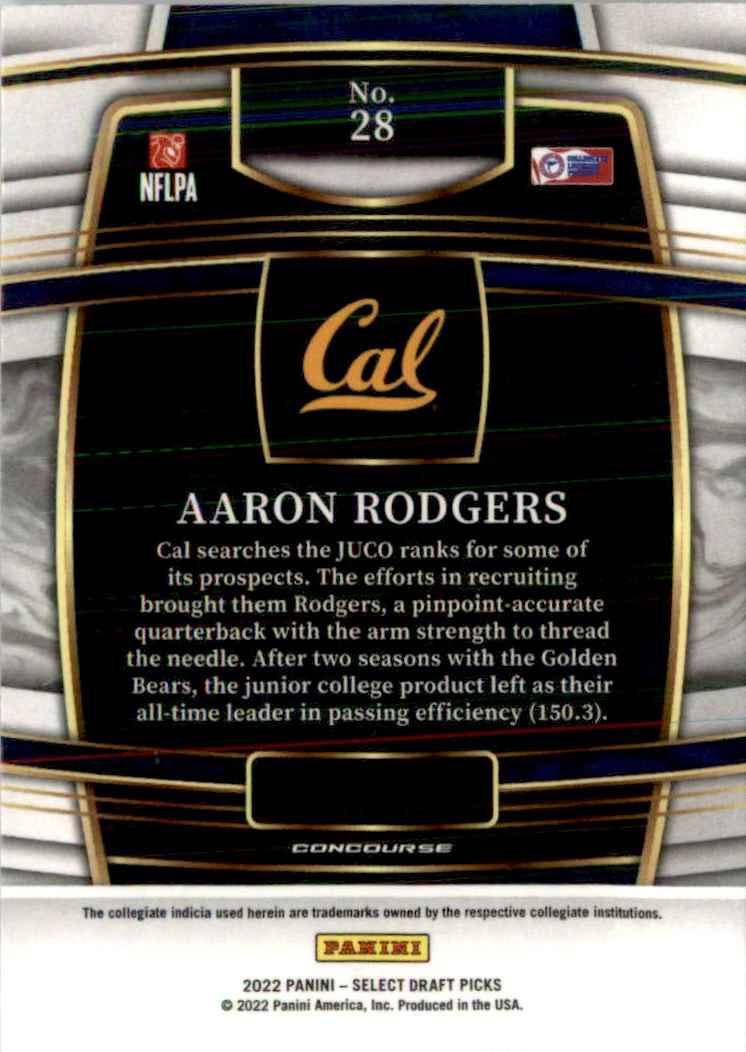2022 Panini Select Draft Picks Blue 402 Aaron Rodgers #28 card back image