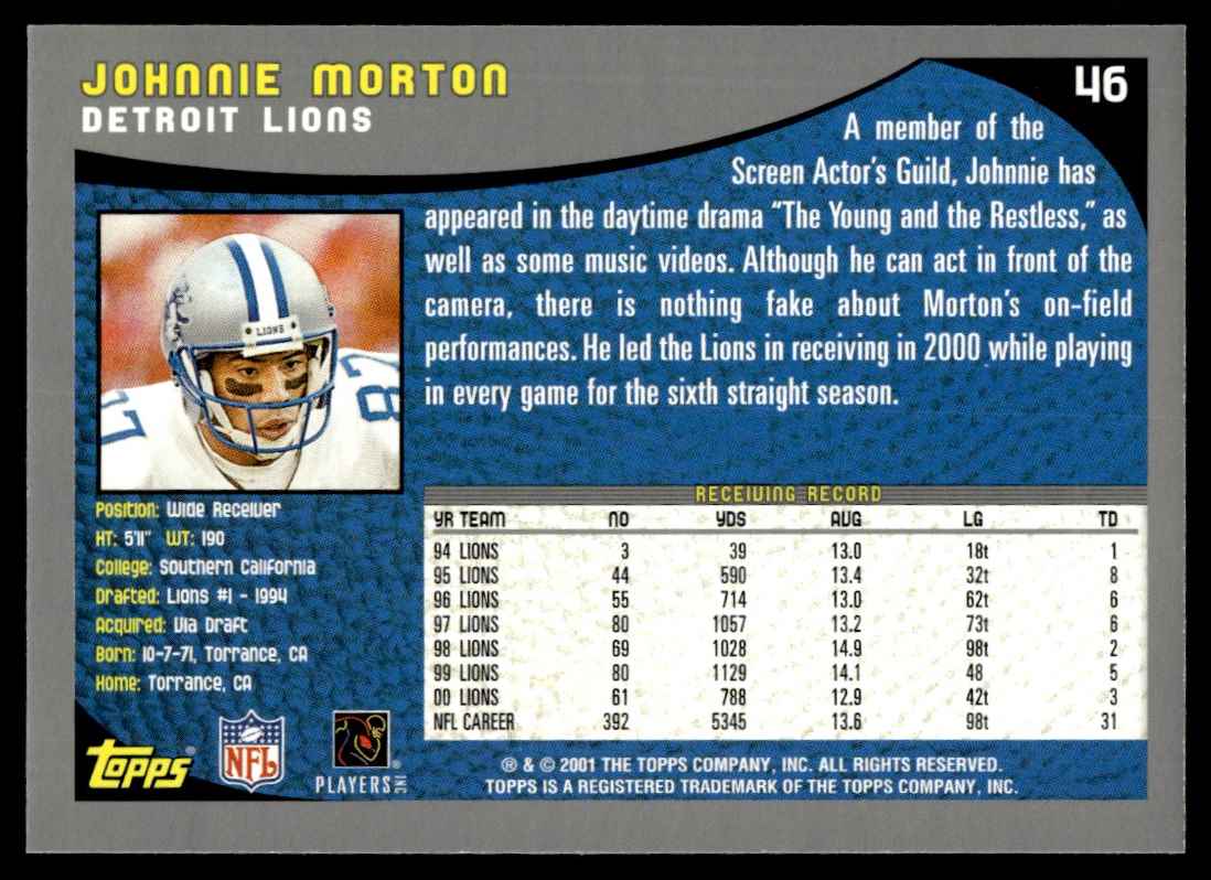 2001 Topps Johnnie Morton #46 card back image