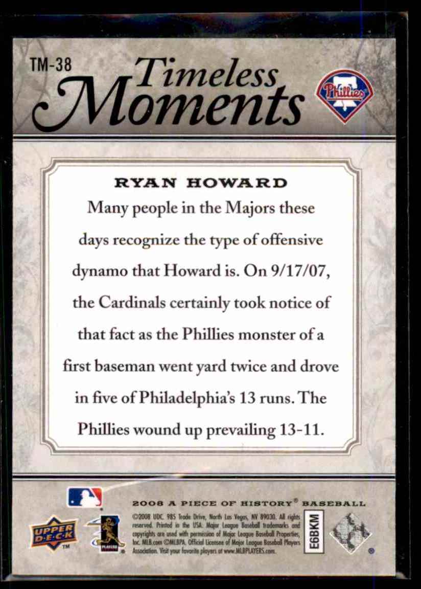 2008 Upper Deck A Piece Of History Timeless Moments Ryan Howard #38 card back image