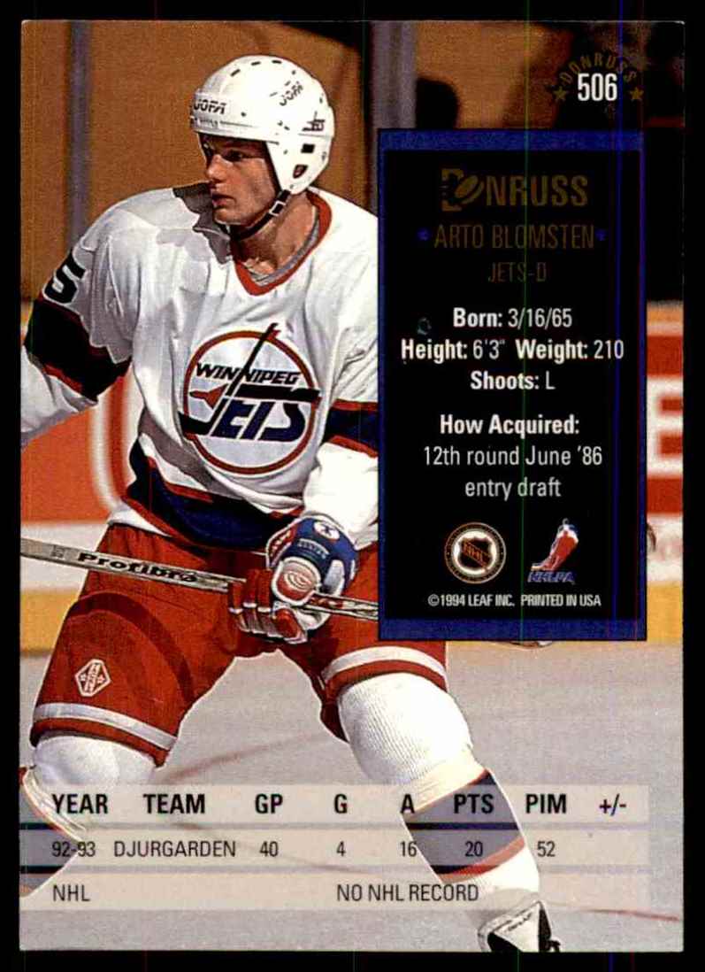 1993-94 Donruss Arto Blomsten #506 card back image