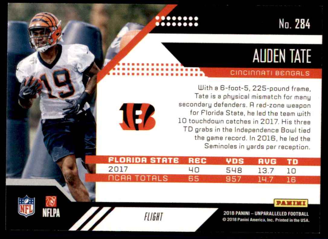 2018 Panini Unparalleled Auden Tate #284 card back image