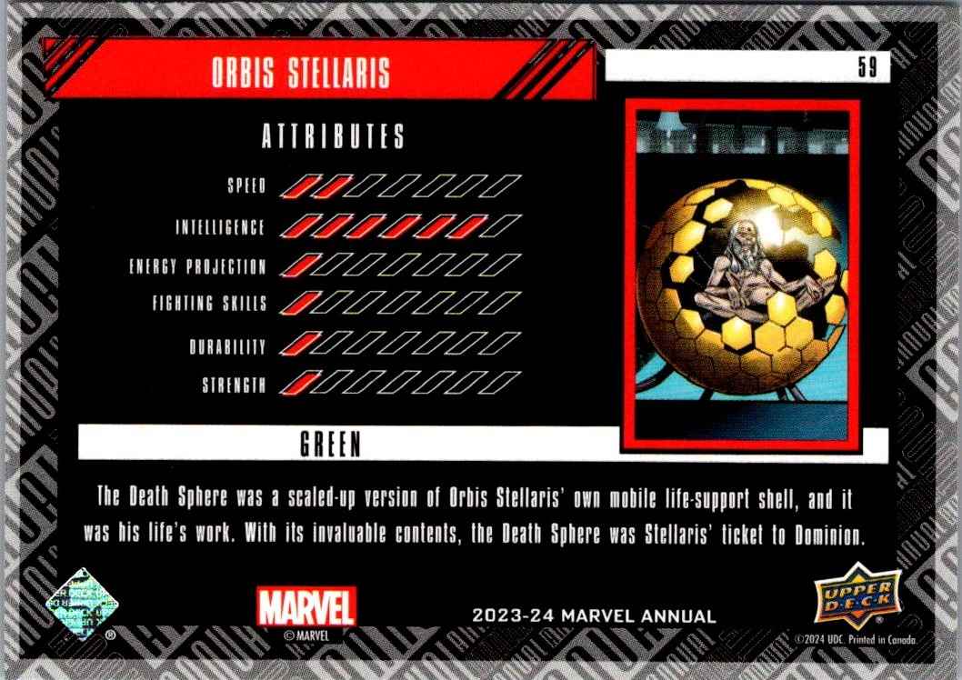 2023 Marvel Annual Green Orbis Stellaris #59 card back image