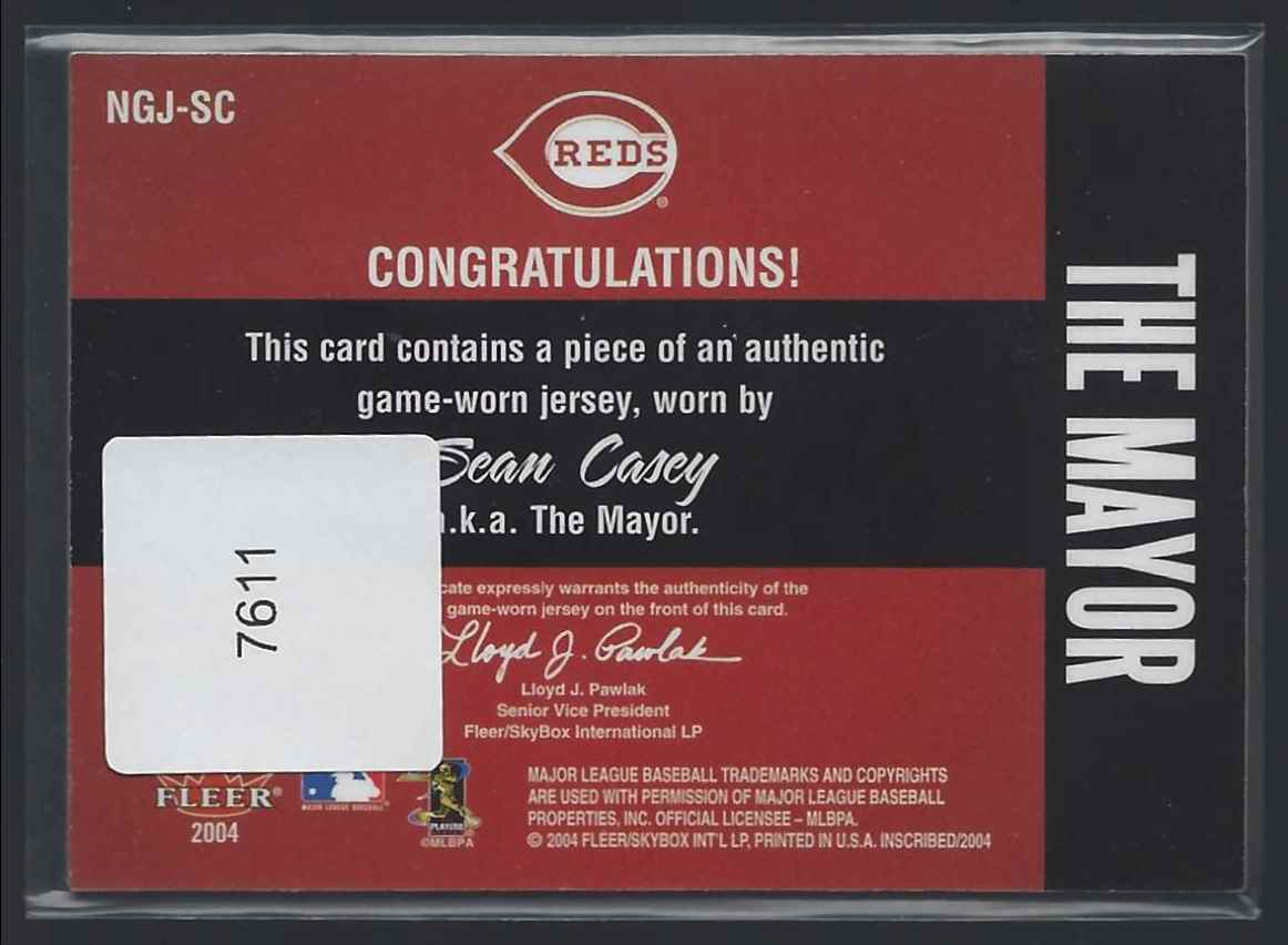 2004 Fleer InScribed Names of the Game Material Silver Sean Casey Jsy #NGJSC card back image