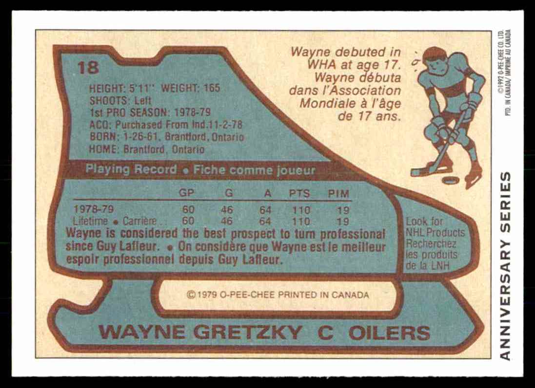 1992-93 O-Pee-Chee Company Inc. 25th Anniversary Series Wayne Gretzky #18 card back image