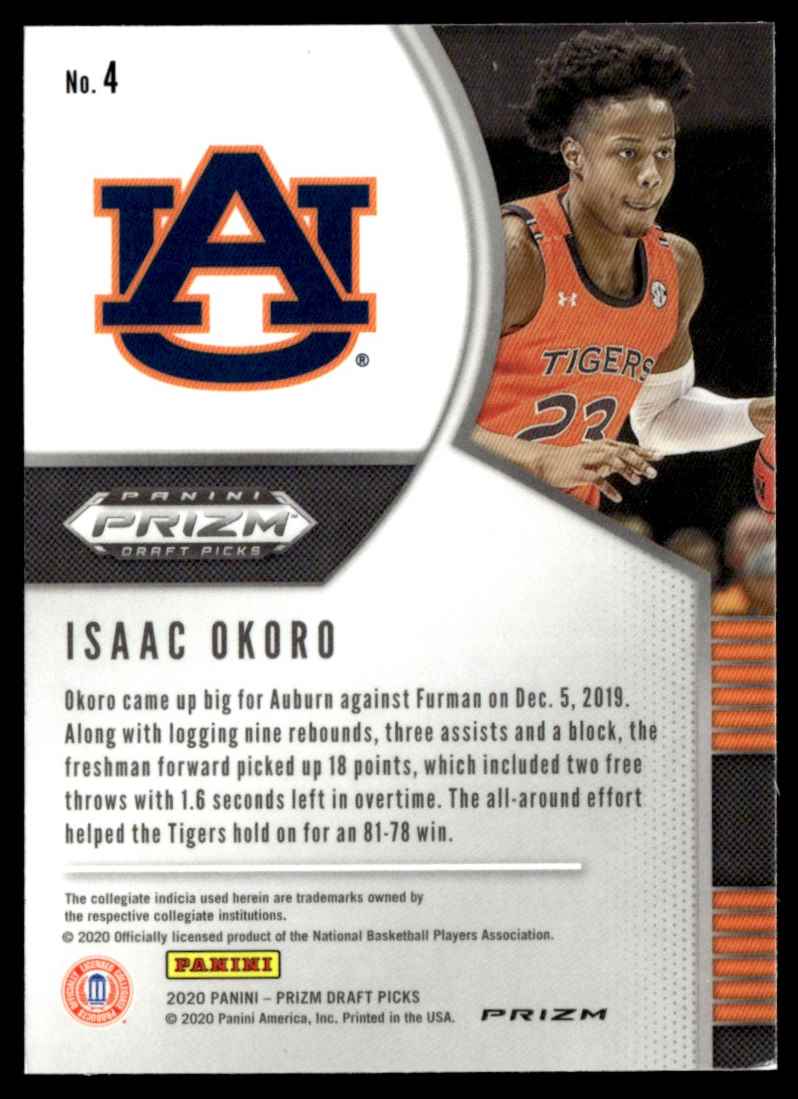 2020-21 Prizm Draft Red White Blue Isaac Okoro #4 card back image