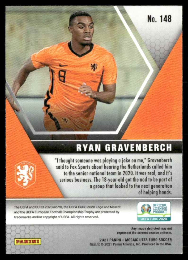 2021 Panini Mosaic UEFA EURO Ryan Gravenberch #148 card back image