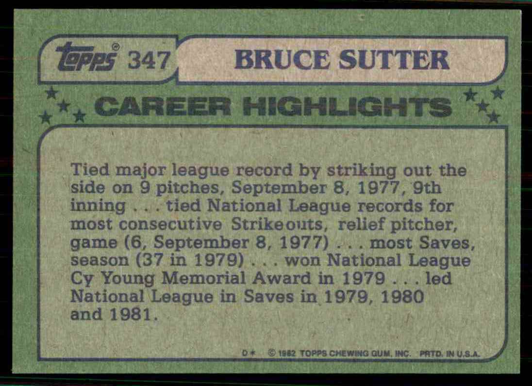 1982 Topps Bruce Sutter #347 card back image