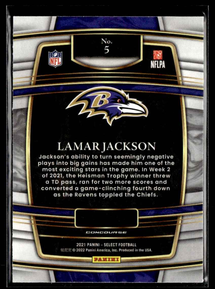 2021 Panini Select Lamar Jackson #5 card back image