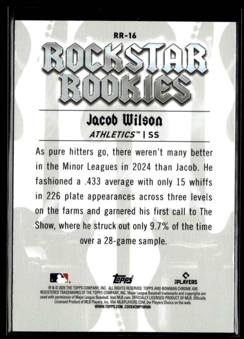 2025 Bowman Rockstar Rookies Jacob Wilson #RR-16 card back image