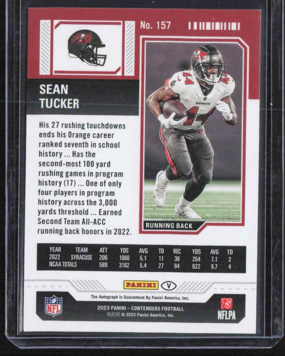 2023 Contenders Rookie Ticket Sean Tucker #157 card back image