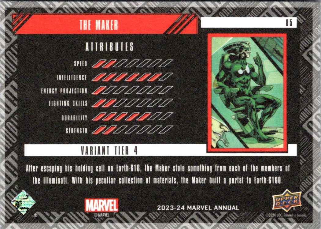 2023 Marvel Annual Variant Tier 4 The Maker #85 card back image